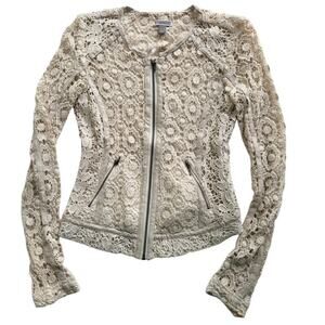 Chelsea28 Cream Crochet Lace Jacket Cream Size Small Biker Moto Boho